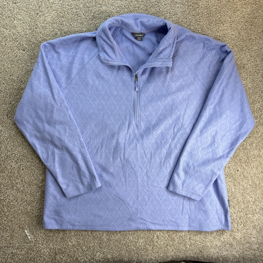 Eddie Bauer Pullover Womens 2XL Purple Fleece 1/4 Zip Mock Neck Geometric Top